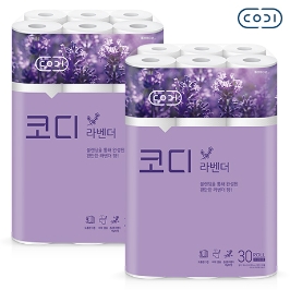 NEW 코디 라벤다 화장지 3겹 30m 30롤 2팩 (리뉴얼제품교차 출고)