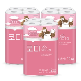 코디 3겹 데코 화장지 27m 12롤 3팩