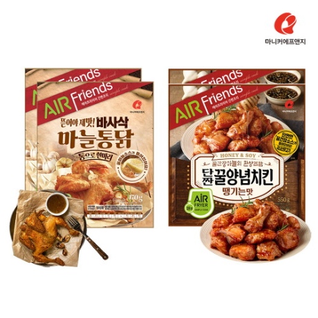 AK몰_마니커에프앤지 바사삭마늘통닭 470g(2봉) + 단짠꿀양념치킨 550g(2봉)